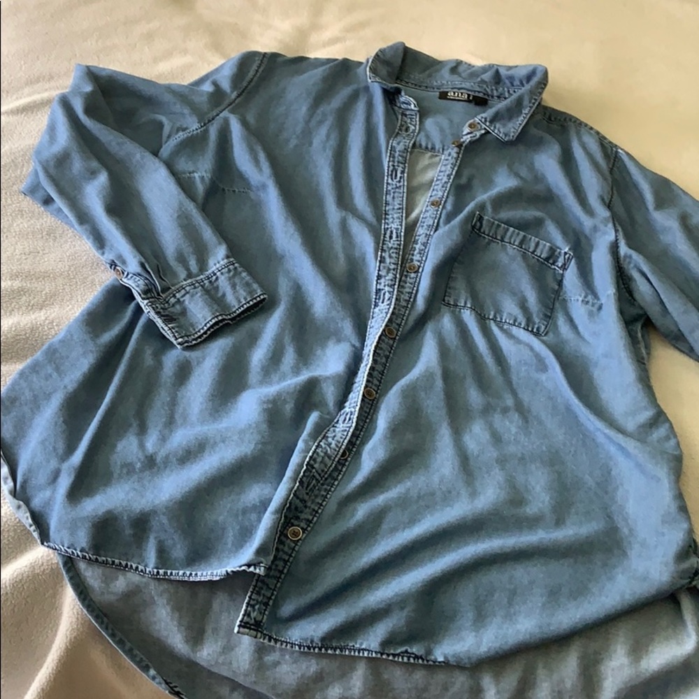Faux Denim Button-Up Shirt